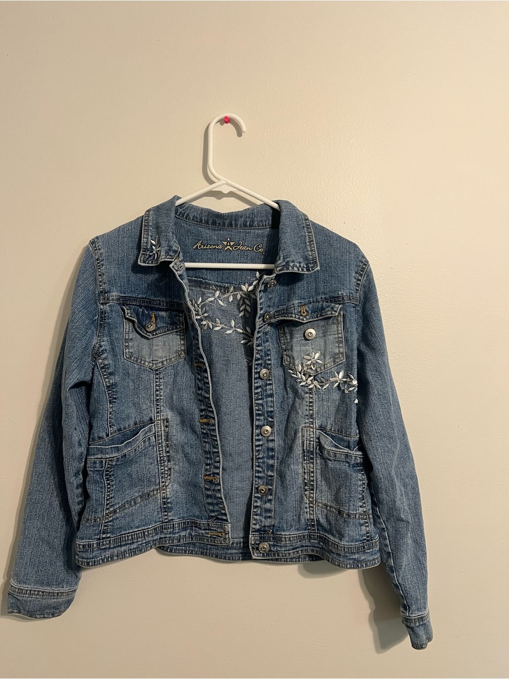 Arizona Jean Co Women’s Jean Jacket Size Extra Large Embroidered Floral Blue